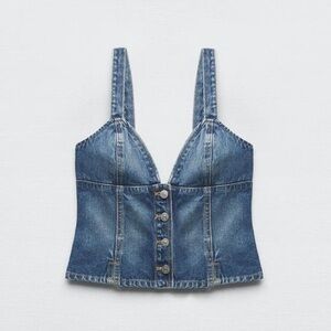 Zara denim button down tank top
